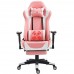 Nokaxus Gaming Chair Large Size High-Back Ergonomic Racing Seat with Massager Lumbar Support and Retractible Footrest PU Leather 90-180 Degree Adjustment of backrest Thickening sponges (YK-6008-PINK)