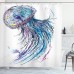 Ambesonne Jellyfish Shower Curtain, Aqua Colors Art Ocean Animal Print Sketch Style Creative Sea Marine Theme, Cloth Fabric Bathroom Decor Set with Hooks, 70