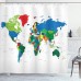 Ambesonne World Map Shower Curtain, Colorful Political Map Borders Between Countries Different Nations and Cultures, Cloth Fabric Bathroom Decor Set with Hooks, 70