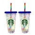 Starbucks Color Changing Confetti Reusable Cold Cup with Rainbow Striped Straw, 24 fl oz, Set of Two