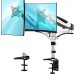 Huanuo Dual Monitor Stand - Height Adjustable Monitor Mount Fits Two 13 to 27 Inch Flat, Curved Computer Screen, Double Gas Spring Arm Desk VESA Bracket with Clamp, Grommet Mounting Base