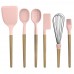 Country Kitchen 6 pc Non Stick Silicone Utensil Baking Set with Rounded Wooden Handles for Cooking and Baking - Pink