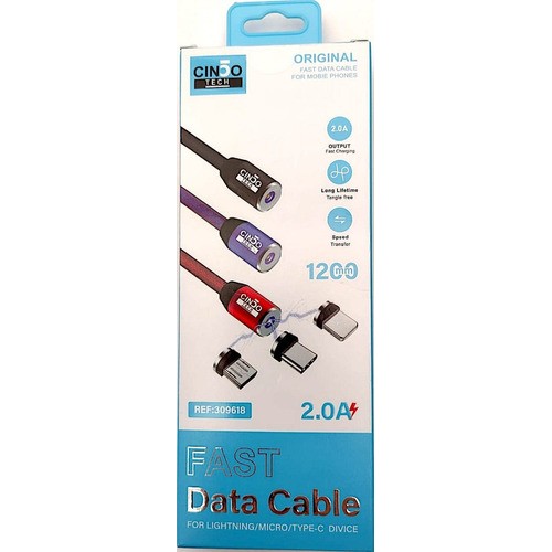 Cable Cargador Magnético 3 En 1 - Tipo C, Micro Usb Y iPhone