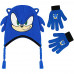 Concept One Sega Sonic The Hedgehog Acrylic Peruvian Knit Hat with Tassels and Matching Gloves, Light Blue, One Size